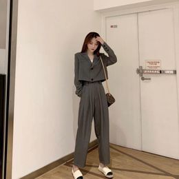 Women's Two Piece Pants Ladies Suit Jackets Long Sleeve Buttons Blazers Coats And High Waist Sets Office Woman Loose Blazer Suits G523