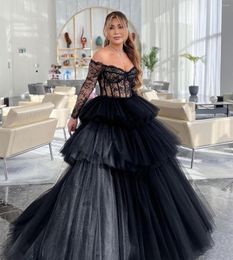 Party Dresses Thinyfull Black A Line Prom Lace Sweetheart Tiered Tulle Evening Ball Gowns Celebrate Dress Events Formal