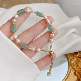 Charm Bracelets Green Jade Bracelet With Pearl Beads Elegant Pendant Adjustable Wrist Chain Customised Jewellery Nice Christmas Gifts For