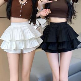 Skirts Solid Colour Double Layer Pleated Skirt Women Y2k Harajuku White Mini Safety Pants Summer Casual Kawaii Fashion
