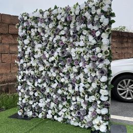 Decorative Flowers 3D Artificial Flower Wall Fabric Background Wedding With Grey Roses And Holiday Party Decorations AGY074