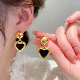 Dangle Earrings Huitan Ly Designed Black Enamel Heart Drop For Women Gold Color Modern Fashion Lady's Ear Accessories Party Jewelry