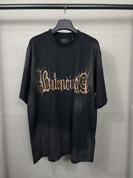 Luxury Brand Bale High Quality Oversize nc T-shirts ia 23ss Tee Couple Paris Loose SpeckledSanskrit Letter LOGO Print T-shirt