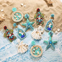 Stud Bohemia Handmade Beaded Stone Shell Turtle Dangle Earrings for Women Girls Starfish Summer Beach Jewellery 230816