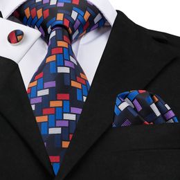 Neck Ties Hi-Tie Mens Ties Luxury Handmade Geometric Necktie Silk Woven Tie Set For Men Business Wedding Neck Tie Square Cufflinks 230818