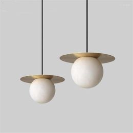 Pendant Lamps Nordic Marble Golden Flying Saucer Lights Bedroom Lamp Modern Luxury Restaurant Dining Room Ball Hanging Fixtures