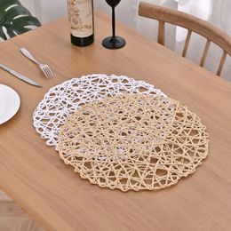 Table Mats Pads Heat Insulation Hollow Mat Round Rattan Weaving Placemat Pads Dinnerware Cup Coaster Home Table Decoration Kitchen Supplies