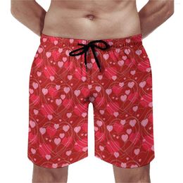 Men's Shorts Valentine Hearts Board Summer Red And Pink Sports Fitness Beach Fast Dry Casual Design Swimming Trunks