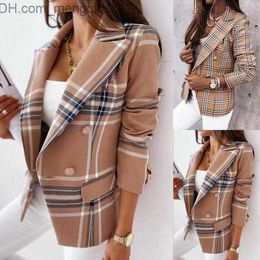 Women's Jackets New Women Jackets Blends Dress Casual Long Sleeve Luxury Coats Classical Plaid Womens Designer Coats Working Causal Coat Size S-2XL Z230818