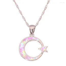 Pendant Necklaces Transfer Lucky Gift Silver Plated Moon And Star Link Chain Necklace 4 Colours Opalite Opal Jewellery