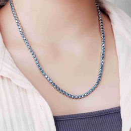 New Style Elegant Blue Moissanite Tennis Chain in Silver 10k 14k 18k Gold Passing Tester Diamond Customer Jewelry