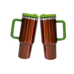 H2.0 40oz blank sublimation double walled stainless steel vacuum insulated Watermelon rose gold quencher bronze tumbler mug with handle and straw