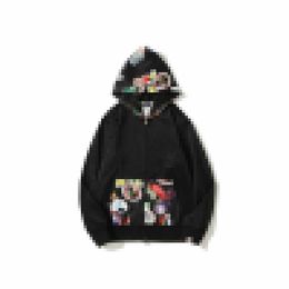 A Bathing Ape Autumn Fashion Brand Men's Emblem Print Spliced Terry Hooded Cardigan Sweater Bathing Ape Hooded