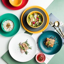 Plates Nordic Glazed Ceramic Plate Household Dining El Restaurant Pasta Steak Net Red Tableware Set