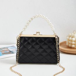 Evening Bags Summer Pearl Handheld Lingge Small Square Bag High Quality PU Leather Women's Shoulder Crossbody Mobile Phone