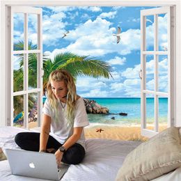 Tapestries Cheap Beach Outside The Door Tapestry Hippie Wall Hanging Large Printed Landscape Ocean Art Wall Cloth Carpet Ceiling Room Decor