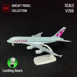 Aircraft Modle Scale 1 250 Metal Aviation Replica Qatar A380 Aircraft Model Aeroplane Miniature Room Decor Xmas Gift Kids Toys for Boys 230818