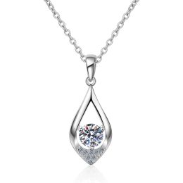 Luxus romantischer Stil runder brillanter Schnitt Anhänger Halskette Moissanit 925 Sterling Silber Halskette