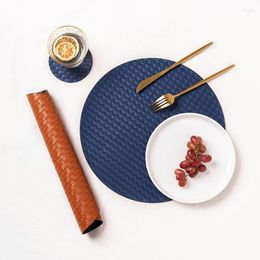 Table Mats 5PCS Double Sided Round Place Mat Tableware Pad PU Leather Waterproof Heat Insulation Rectangle TableSoft Washable Bowl