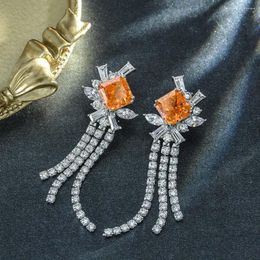 Dangle Earrings Tassels Champagne Topaz Diamond Earring Real 925 Sterling Silver Jewellery Wedding Drop For Women