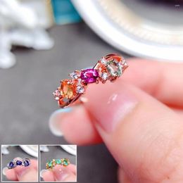 Cluster Rings MeiBaPJ Natural Tourmaline/Sapphair/Emerald Colorful Stone Fashion Ring For Women Real 925 Sterling Silver Fine Wedding