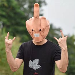 Party Masks Cosplay Spoof Headgear Props Creative Personality Despises Vertical Middle Finger Latex Mask Halloween Creepy Fingers Mask 230817