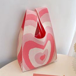 Bolsa de lã de malha feminina com uma sacola casual bolsas de noite bolsa de celebridades saco de balde japonês estilo coreano versátil carregando bolsa colorida