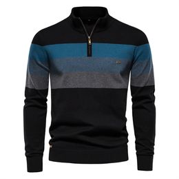 Men's Sweaters sweater Autumn and winter half high collar color matching stripe business casual highquality knitwear 230817