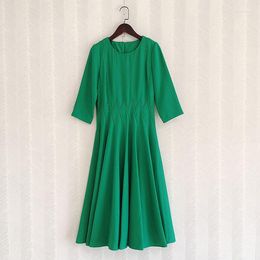 Casual Dresses Size XXL 3XL Patchwork Women Green Dress 3/4 Sleeve Elegant Long Party Vacation Office Clothes