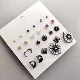 Stud Earrings Fashion Crystal Star Moon Set For Women Black Square Round Ball Flower Butterfly Jewellery Party Gift