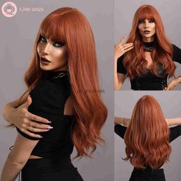 Synthetic Wigs 7JHH WIGS Long Bronze Wavy Wig for Woemn Daily Cosplay Natural Synthetic Hair Wigs with Bangs Heat Resistant Fiber Lolita Wigs HKD230818