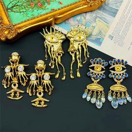 Stud Earrings 2023 Personality Eyes Earring Devil's Eye Golden Metal For Women Jewellery Vintage Heavy Industry Europe And America