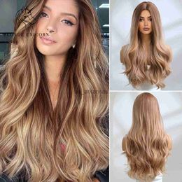 Synthetic Wigs Blonde Unicorn Synthetic Wig Ombre Blonde Long Wigs Middle Part Hair Daily Natural Wavy Heat Resistant Fiber for Women HKD230818