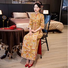 China Trend Bride Phoenix Gown Robe Toast Cheongsam Slim Fit Garment Red Chinese Style Wedding Ceremony Vintage Top Skirt Suit