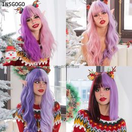 Synthetic Wigs INSGOGO Synthetic Wigs With Bangs For Women Colourfully Christmas Halloween Cosplay Lolita Style Natural Heat Resistant Hair 2023 HKD230818