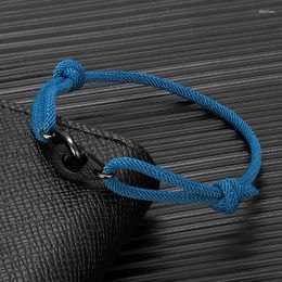 Charm Bracelets MKENDN Black Stainless Steel Handcuff Bracelet On Cord For Women Men Handmade Rope Couple Jewellery Menottes Bijoux Gift