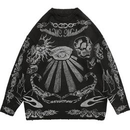 Women's Sweaters Gothic Fashion High Street Harajuku Punk Rock Hip Hop Skull Flame Dark Y2K Crew Neck Long Sleeve Warm Knit Sweater Girl 90S 230817
