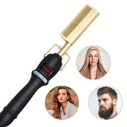 Professional Electric Hot Comb for Smooth and Shiny Hair - Ceramic Hair Straightener and Curling Iron Brush