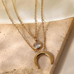 Pendant Necklaces Female Fashion Moon Single Round Zirconia Multilayer Gold Color Necklace Party Charm Nceklace For Women