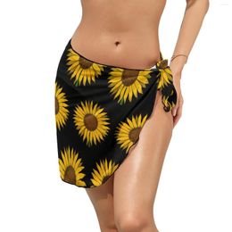 Women's Swimwear Yellow Flower Chiffon Beach Bikini Cover Up Sunflower Print Wrap Scarf Vacation Aesthetic Cover-Ups Design Wear