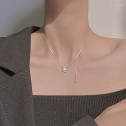 Chains Summer Selling Product 925 Sterling Silver Butterfly Long Tassel Necklace Flower Zircon Pendant Women's Fashion Jewelry