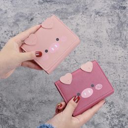 Card Holders Cute Pig Short Wallets Student Coin Purses Women Mini Solid Colour Products Holder Wholesale Leather Handbags