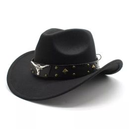 2023 NEW Cowboy Fedora Hat Vintage Jazz Top Hats for Women Men Fedoras Wide Brim Cap Felt Caps Trilby Christmas Party Gift 11colors