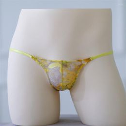 Men's Shorts Men Sexy Lace Mesh Hollow Floral Breathable Mini Thong Low Waist Seamless Briefs Temptation Underwear