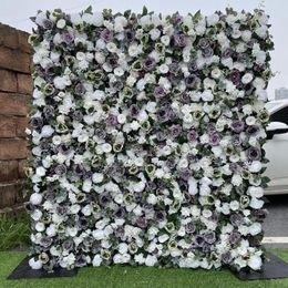 Decorative Flowers 3D Artificial Flower Wall Panels Background Wedding With Grey Roses And Holiday Party Decorations AGY074