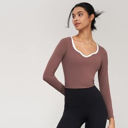 Active Shirts Wyplosz Yoga Long Sleeve Comfort Crop Top Seamless Gym For Women Fitness Workout Tight Running Removable Chest Pad Nude