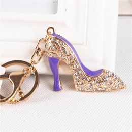 Keychains Fashion Purple Shoe High Heel Cute Crystal Pendant Purse HandBag Key Ring Chain Party Favorite Accessories Friend Gift