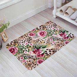 Carpets Leopard Rose Art Flower Floor Mat Entrance Door Living Room Kitchen Rug Non-Slip Carpet Bathroom Doormat Home Decor