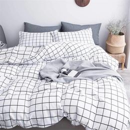 Bedding Sets 19 Colors Classic White Plaid Set Fashion Home Textile Soft Duvet Cover Flat Sheet Ru Europe Bed Linen
