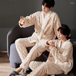 Men's Sleepwear 2023 Flannel Women Men Winter Warm Fleece Couples Pyjamas Set Lovers Nitown Kimono Pijamas Ome Clotes